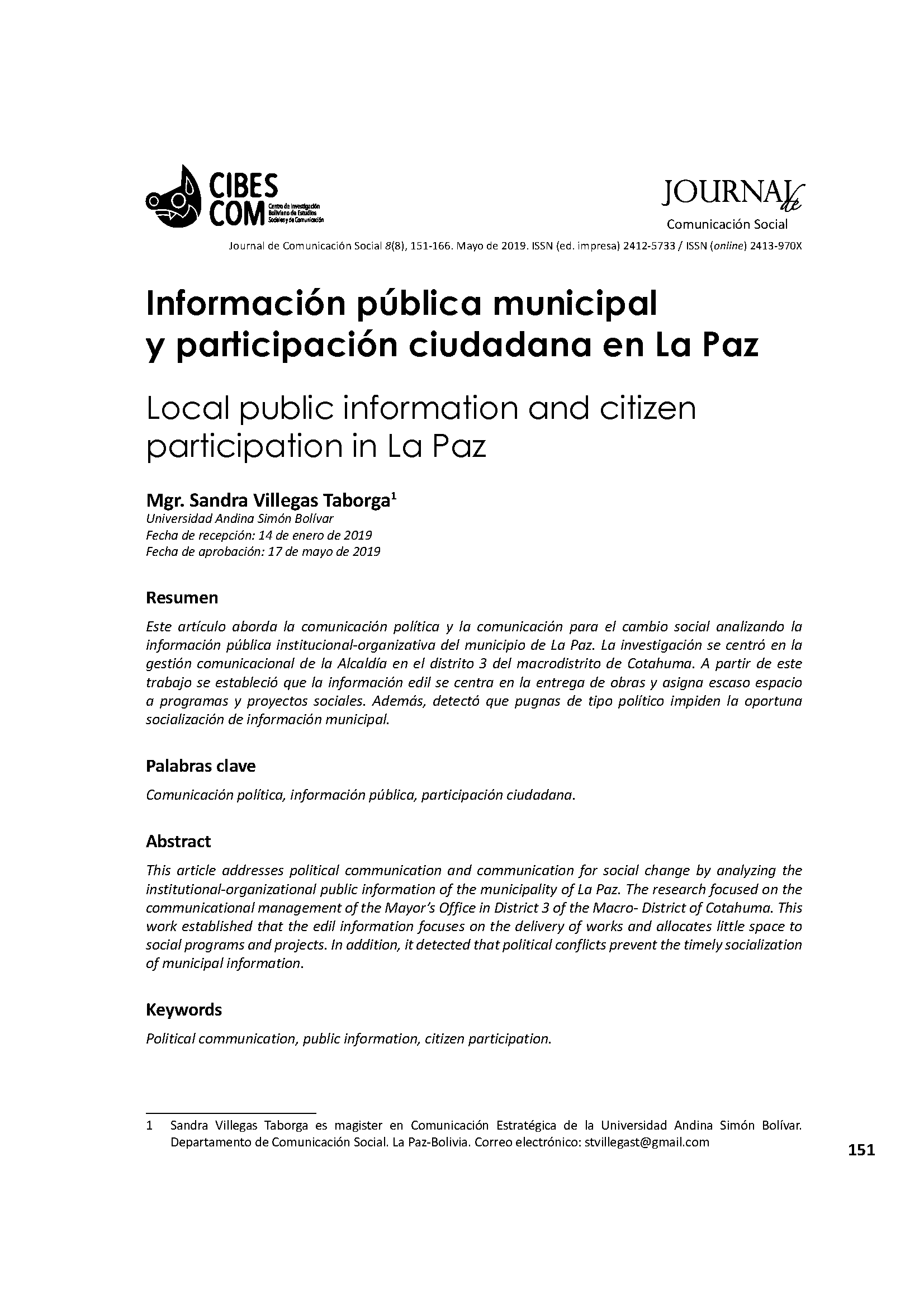 Información pública municipal y participación ciudadana en La Paz