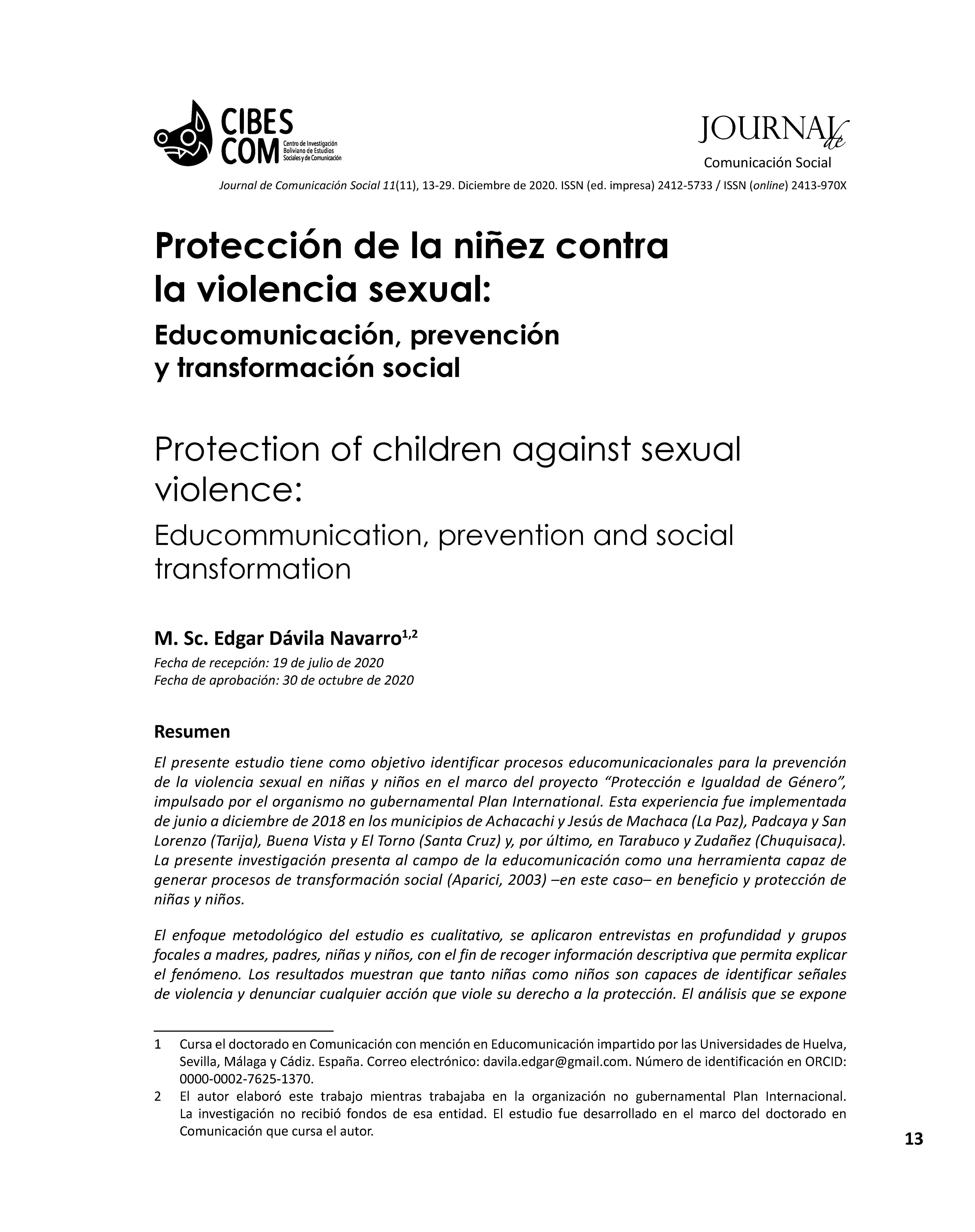 Protección de la niñez contra la violencia sexual: Educomunicación, prevención y transformación social