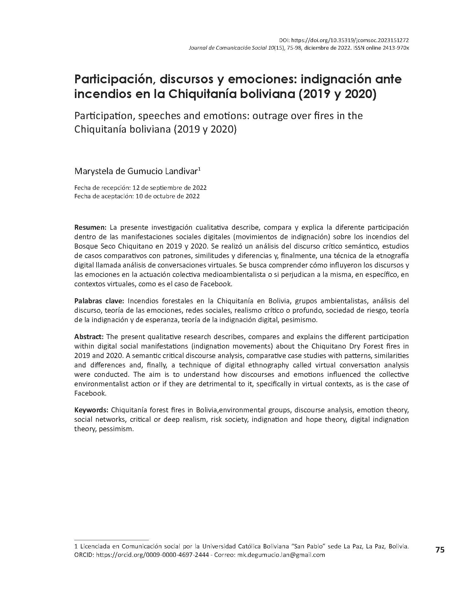 Participación, discursos y emociones: indignación ante incendios en la Chiquitanía boliviana (2019 y 2020) 
