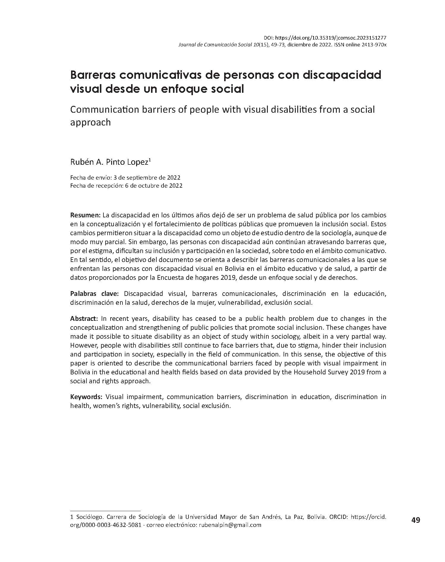 Communication barriers of people with visual disabilities from a social approach