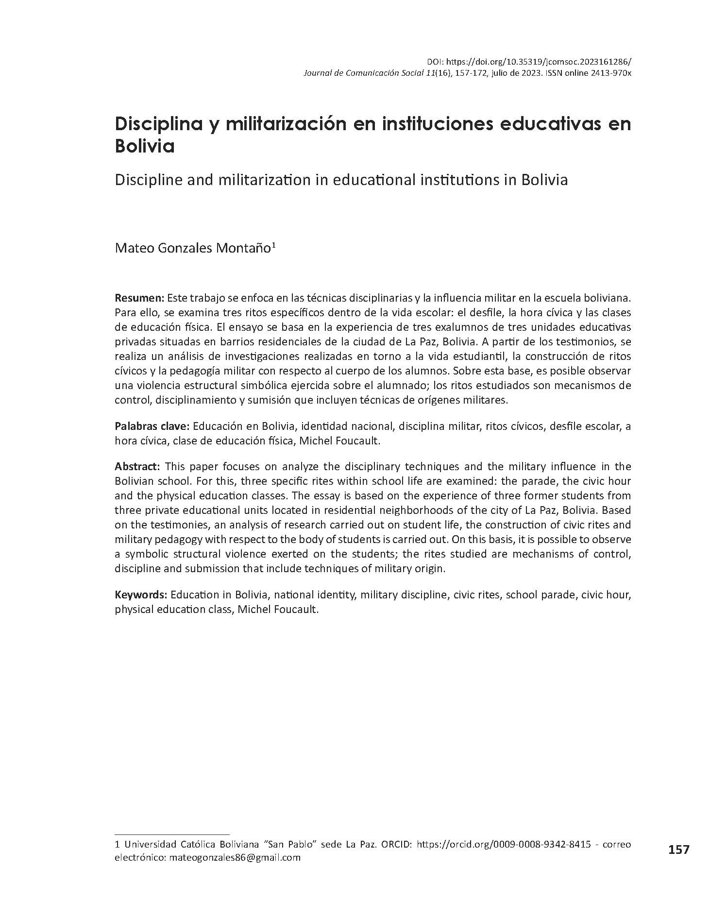 Disciplina y militarización en instituciones educativas en Bolivia