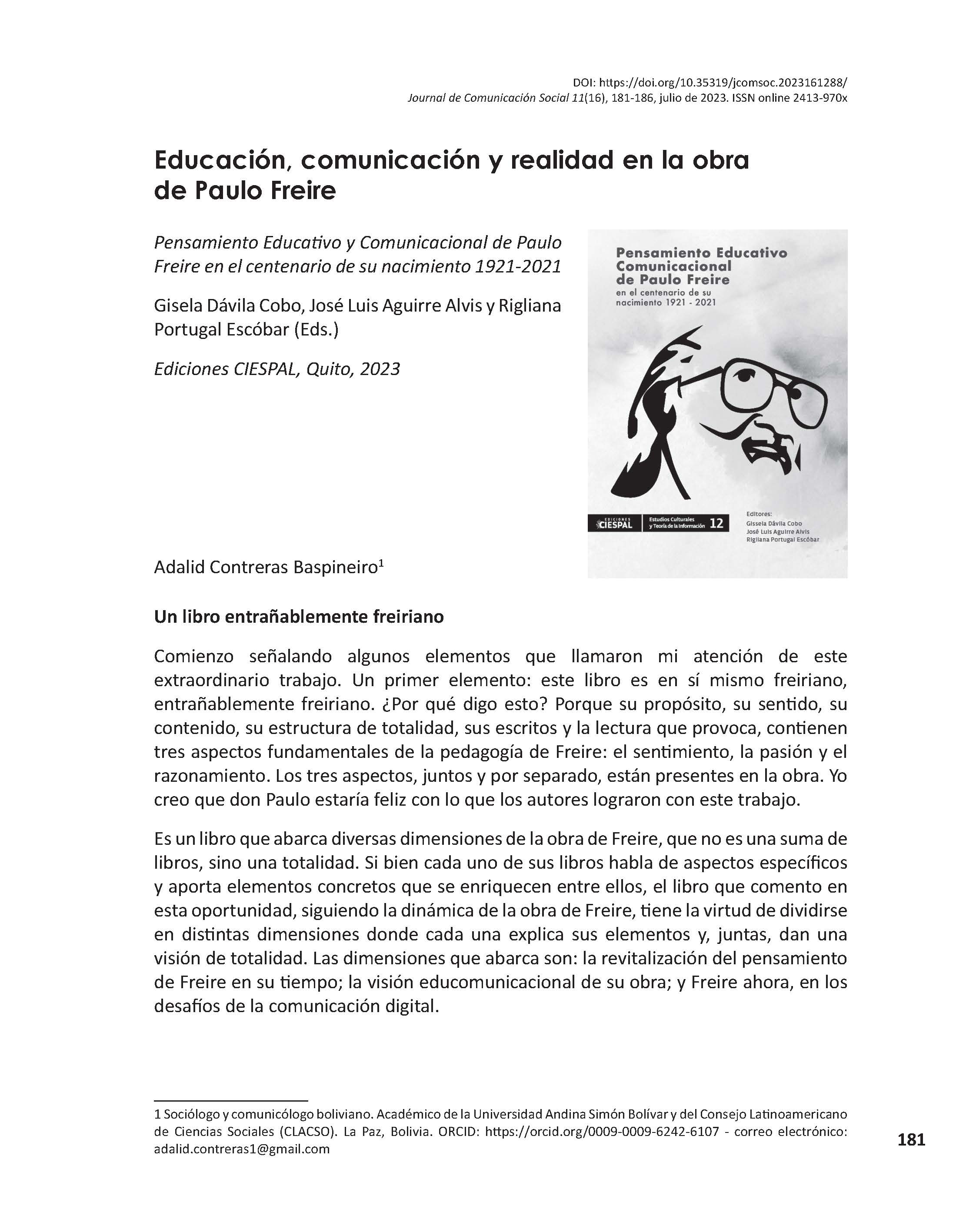 Educación, comunicación y realidad en la obra de Paulo Freire
