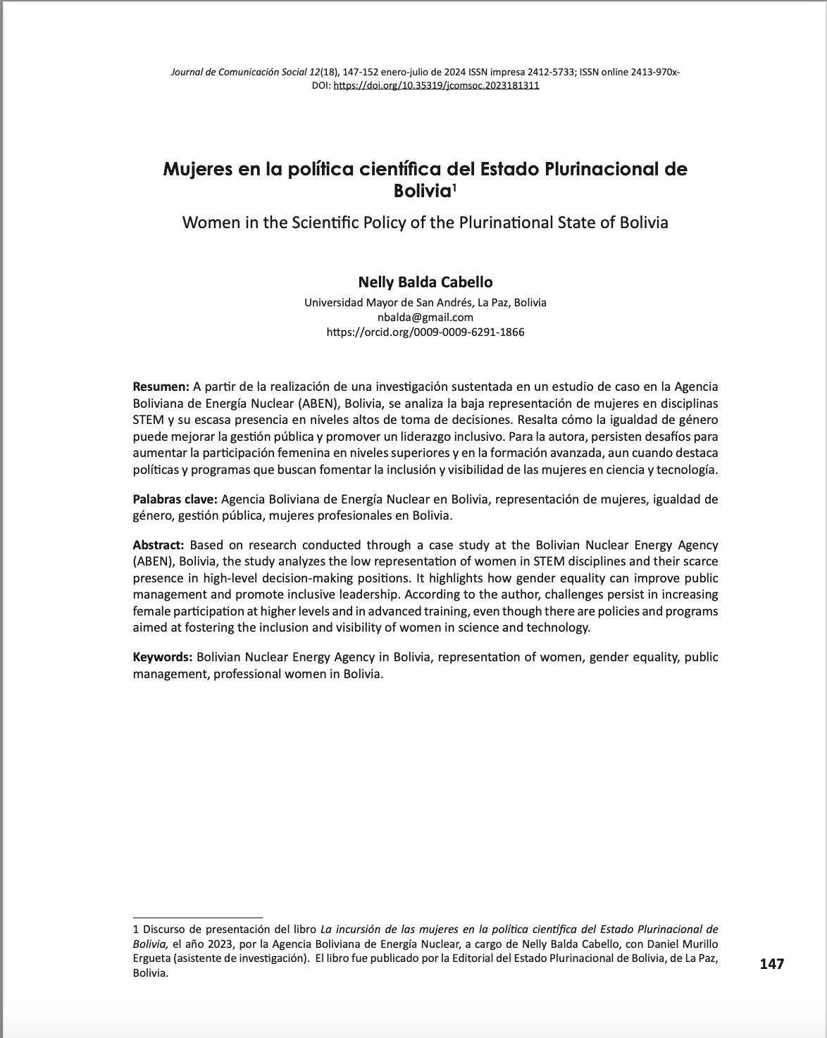 Mujeres en la política científica del Estado Plurinacional de Bolivia