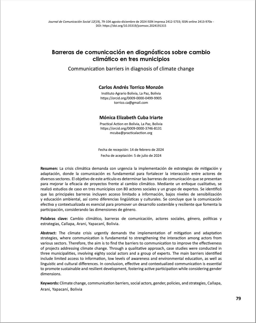 Barreras de comunicación en diagnósticos sobre cambio climático en tres municipios