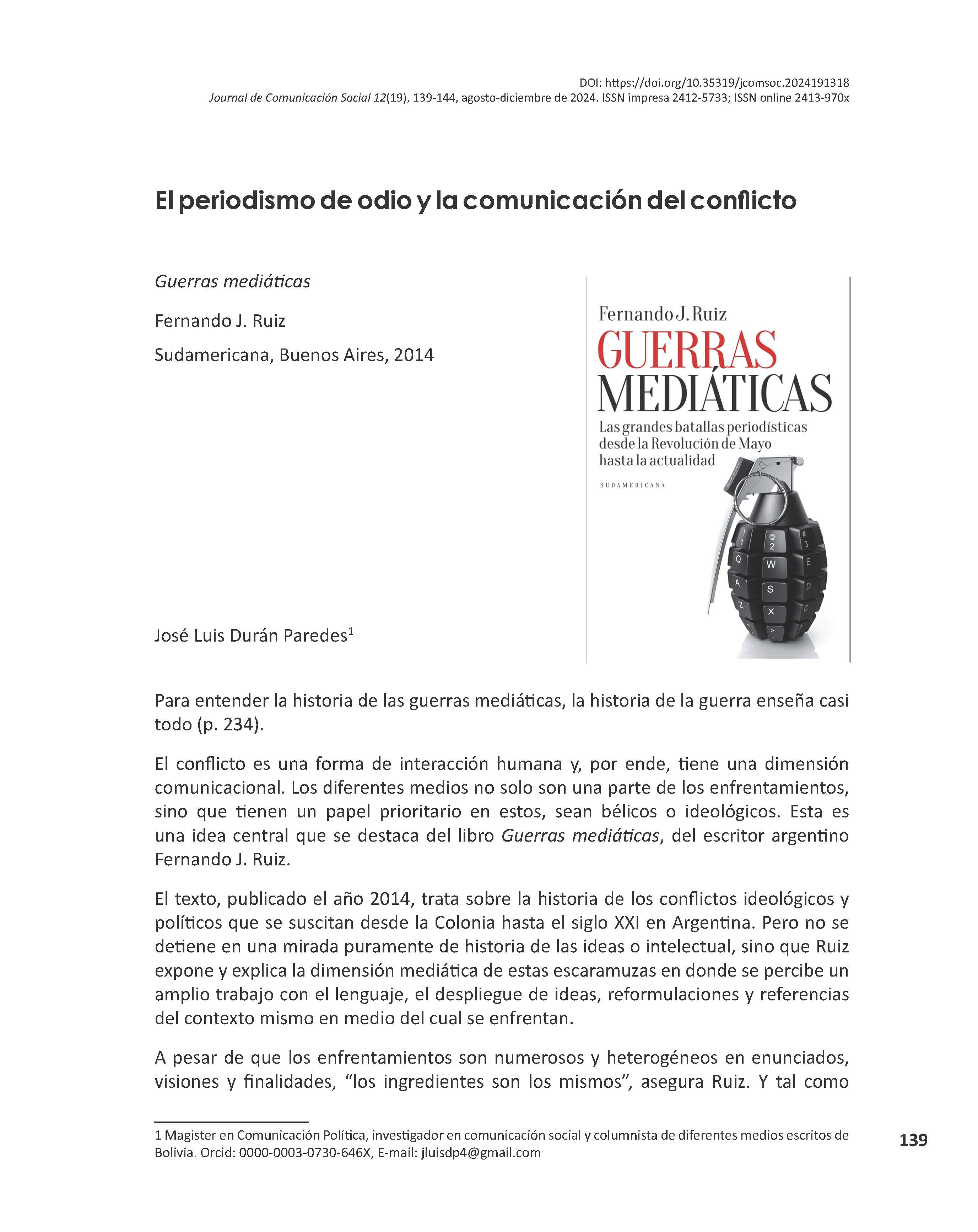 El periodismo de odio y la comunicación del conflicto