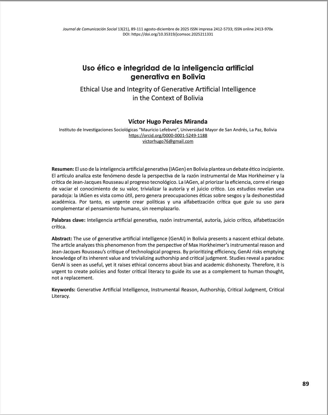Uso ético e integridad de la inteligencia artificial generativa en Bolivia