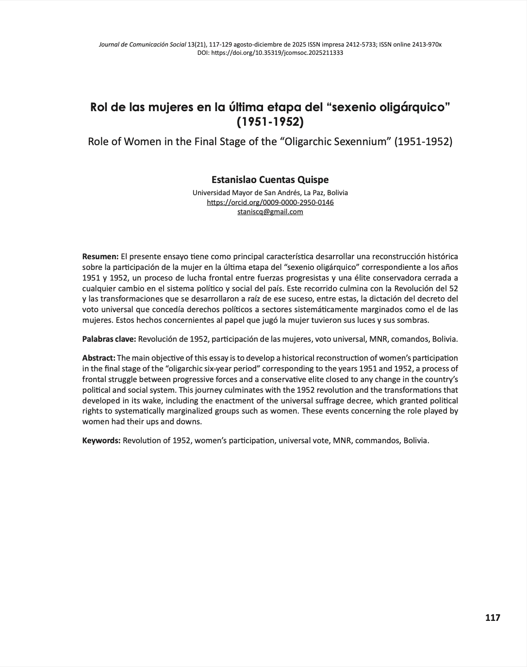 Rol de las mujeres en la última etapa del “sexenio oligárquico” (1951-1952)