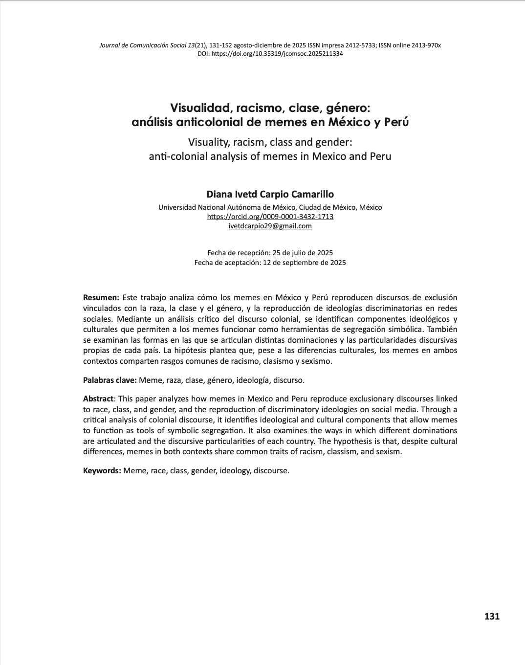 Visualidad, racismo, clase, género:  análisis anticolonial de memes en México y Perú