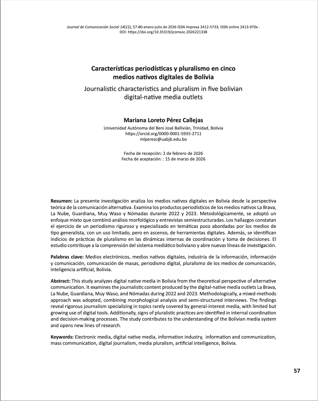 Características periodísticas y pluralismo en cinco  medios nativos digitales de Bolivia