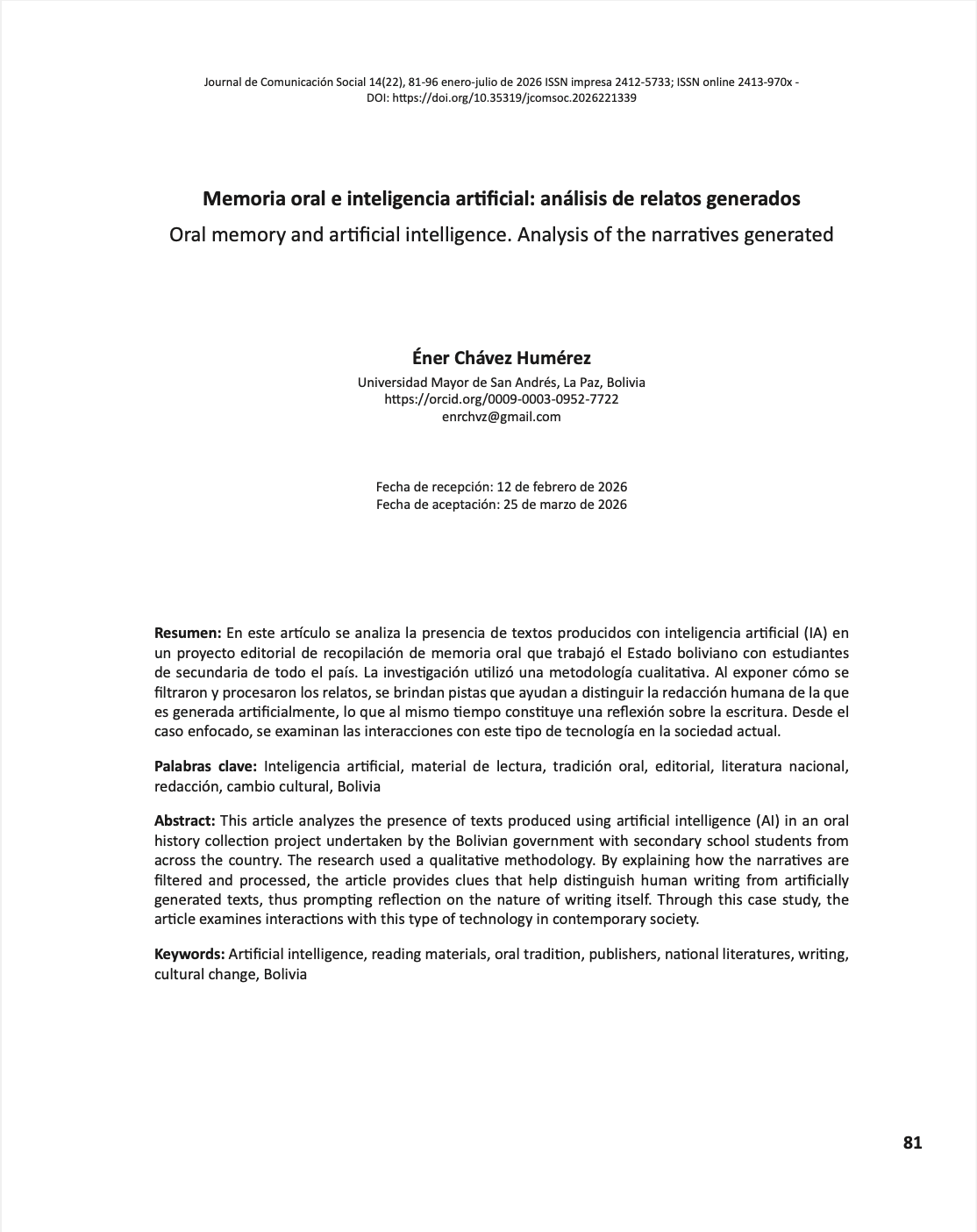 Memoria oral e inteligencia artificial: análisis de relatos generados