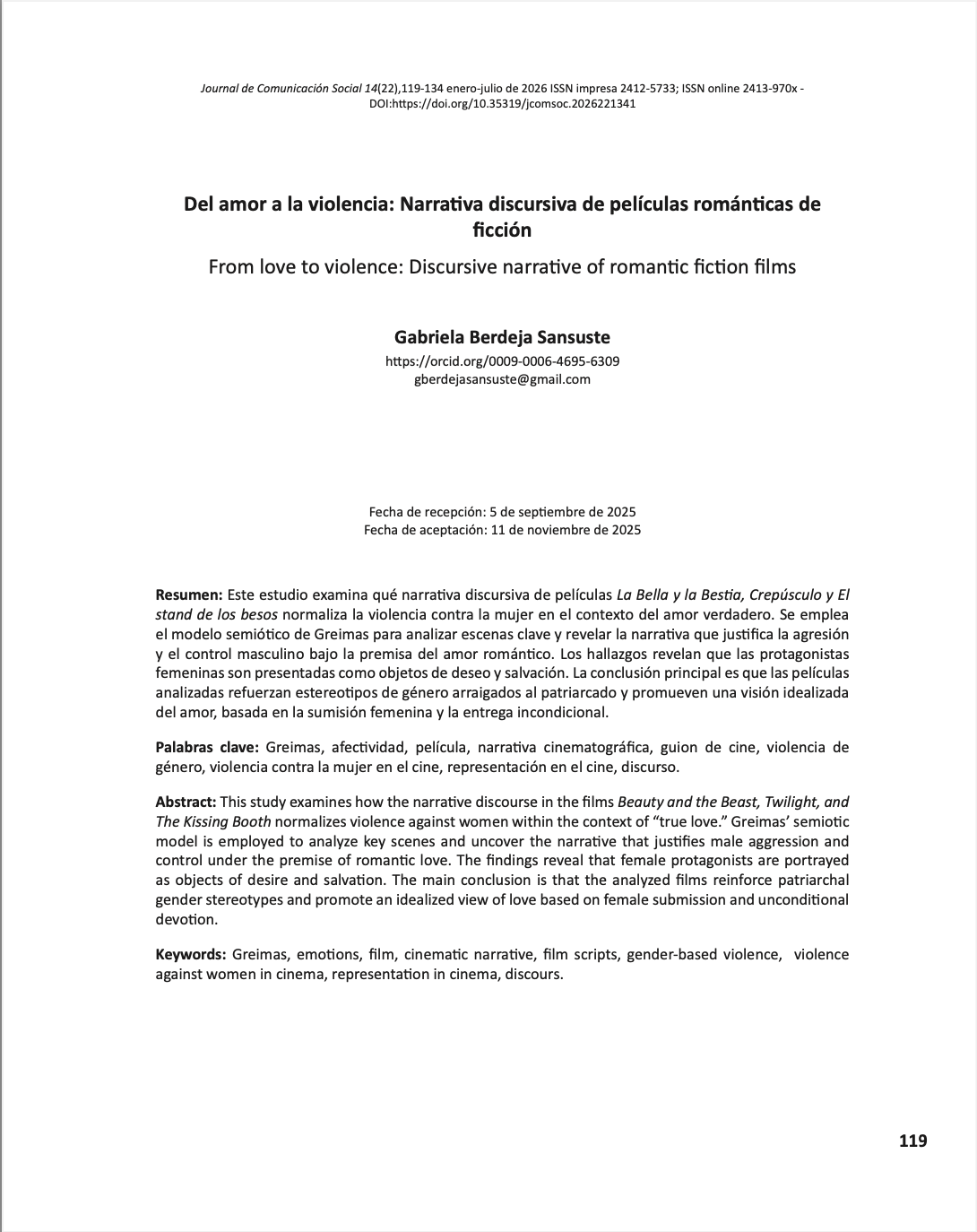 Del amor a la violencia: Narrativa discursiva de películas románticas de ficción